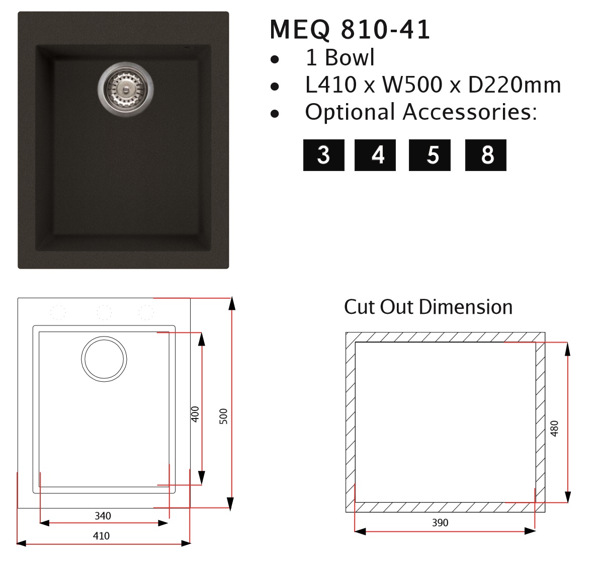 RUBINE Granite Kitchen Sink MEQ810-41