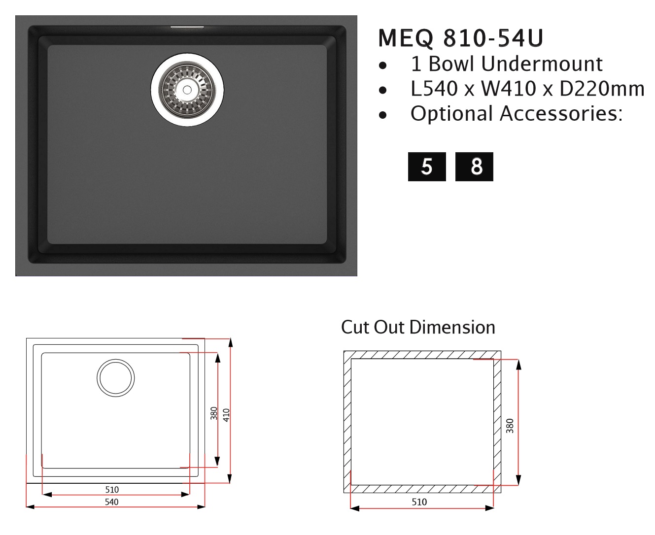 RUBINE Granite Kitchen Sink MEQ810-54U