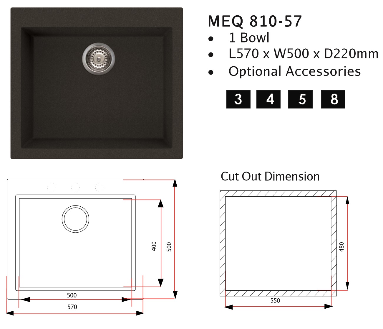 RUBINE Granite Kitchen Sink MEQ810-57