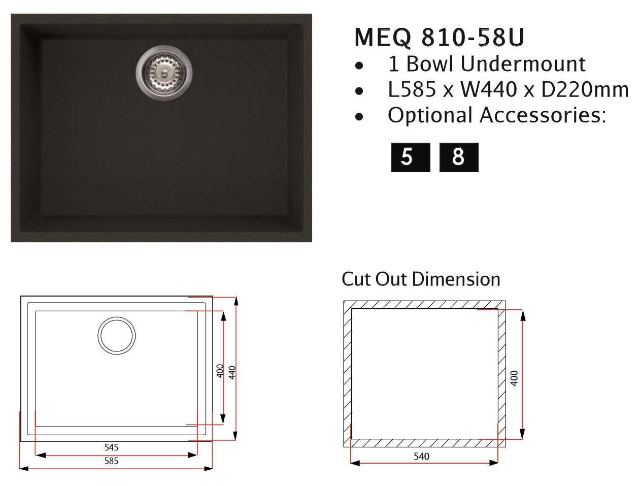 RUBINE Granite Kitchen Sink MEQ810-58U