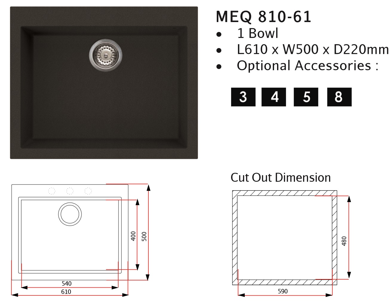 RUBINE Granite Kitchen Sink MEQ810-61