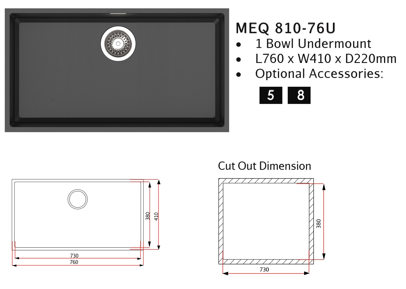 RUBINE Granite Kitchen Sink MEQ810-76U