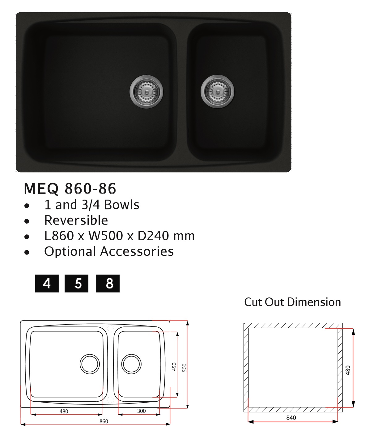 RUBINE Granite Kitchen Sink MEQ860-86