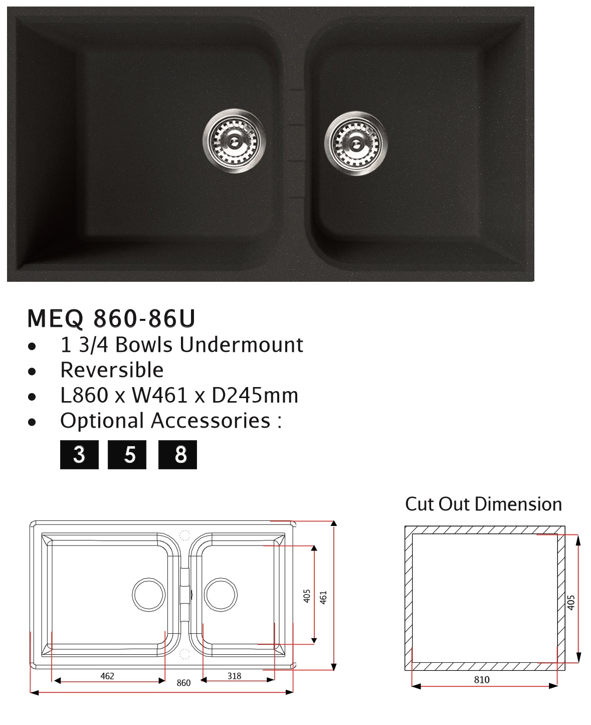RUBINE Granite Kitchen Sink MEQ860-86U