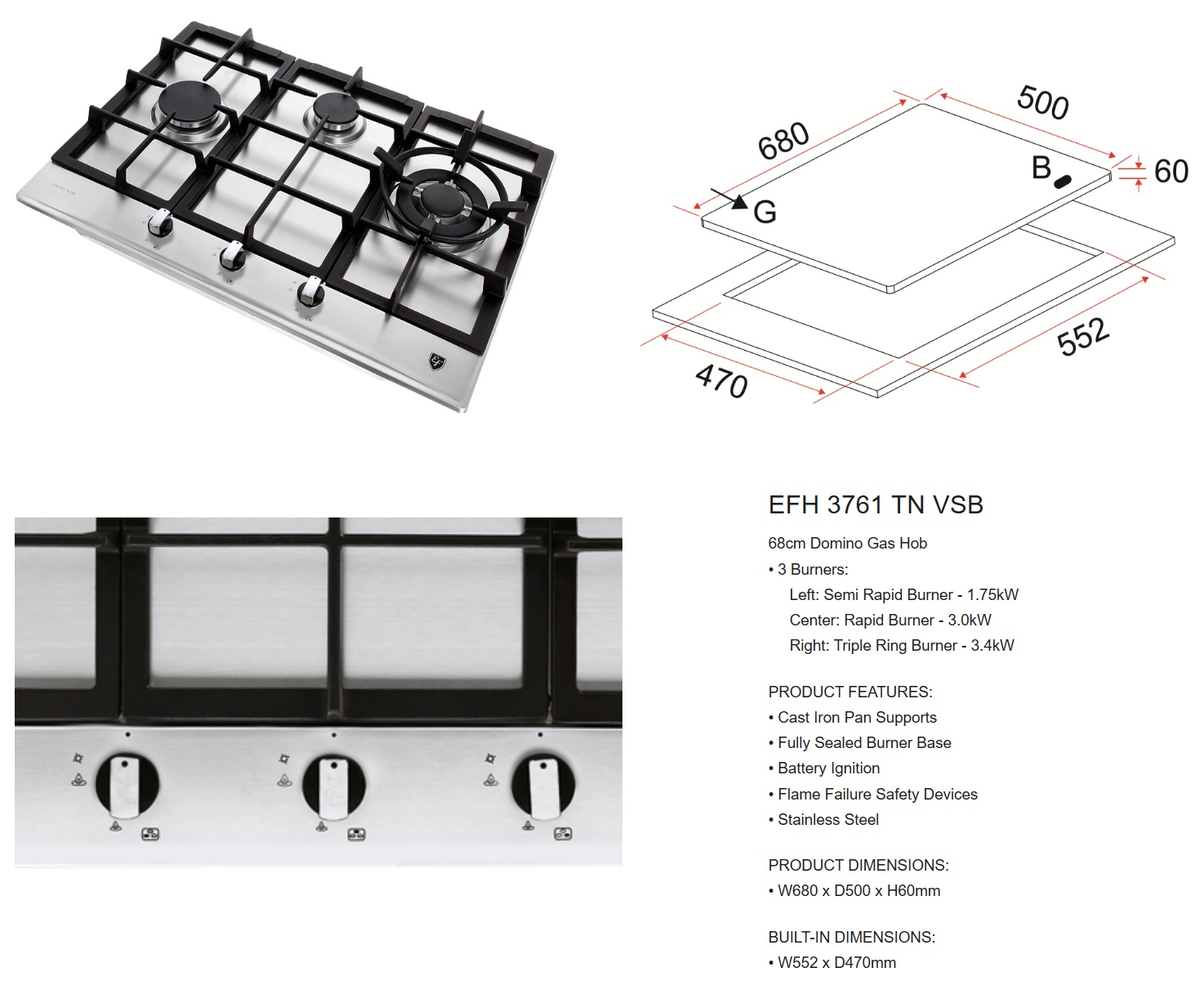 EF Cooker Hob EFH 3761 TN VS