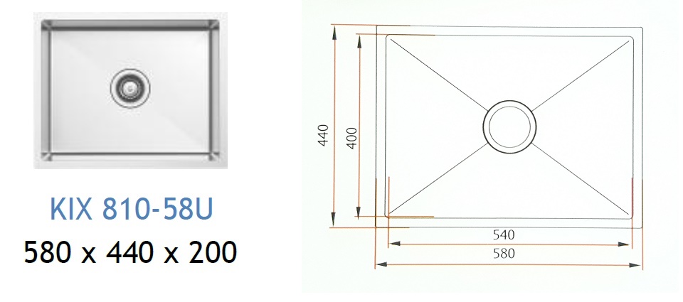 RUBINE Stainless Steel Undermount Kitchen Sink KIX-810-58U