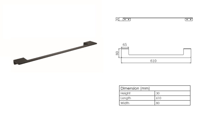 RUBINE Single Towel Bar - FT-6501-MB Matt Black