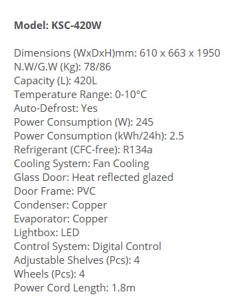 KADEKA Upright Bevearge Showcase Chiller KSC-420W