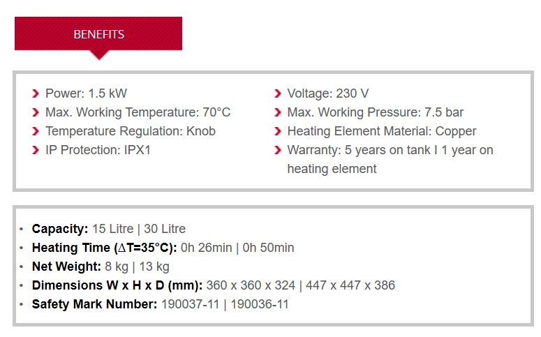 ARISTON Andris2 RS Storage Water Heater - 15 Litres