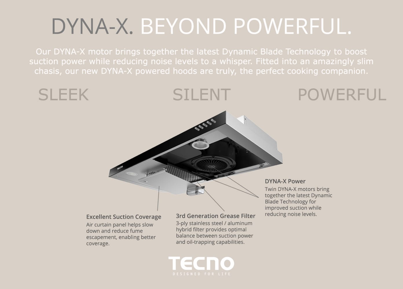 TECNO DYNA-X TCH-929DP SS Built-In Stainless Steel Color Cooker Hood