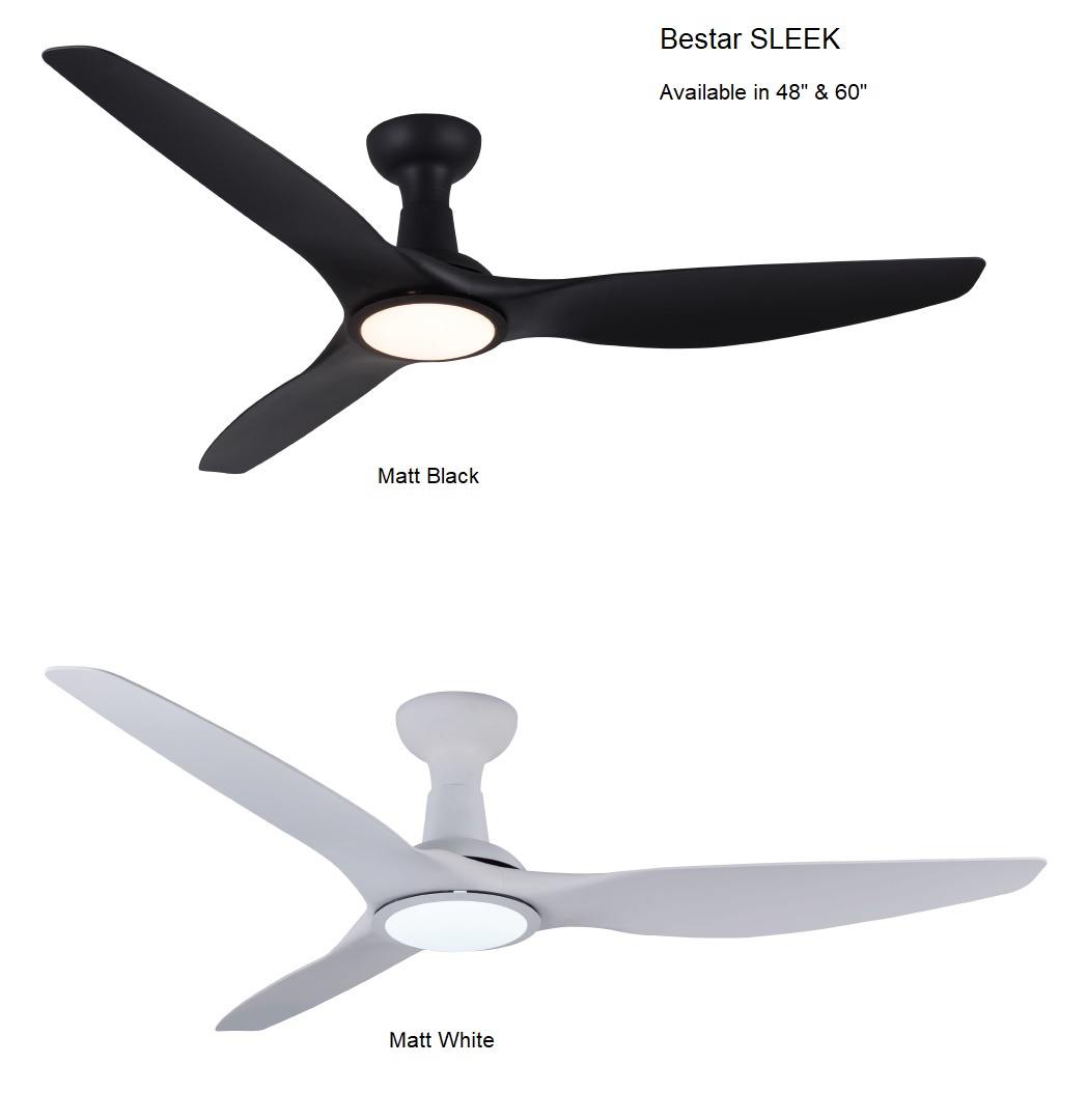 BESTAR SLEEK DC Motor Ceiling Fan With LED Light - 48 Inch Black & White Color