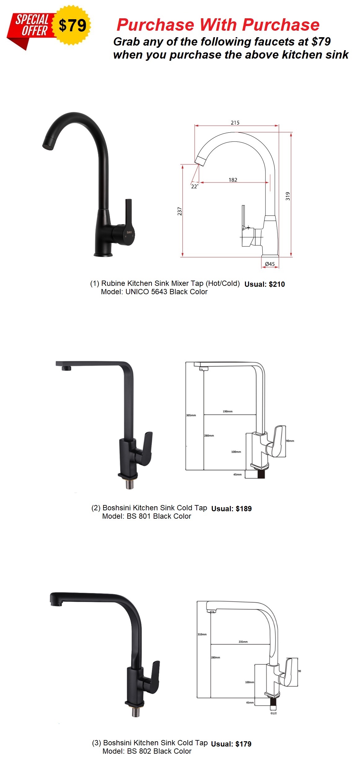 BOSHSINI Stainless Steel Kitchen Sink BSQ 6545NL