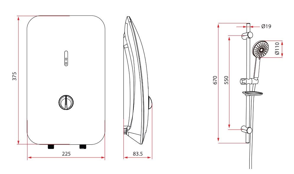 RUBINE Instant Water Heater - RWH-933 Black & White Color