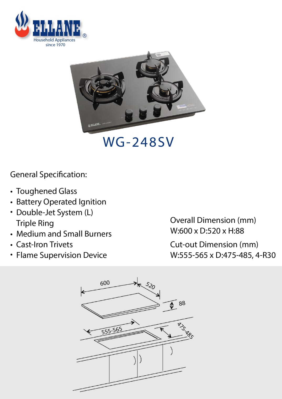 ELLANE Glass Cooker Hob WG-248SV