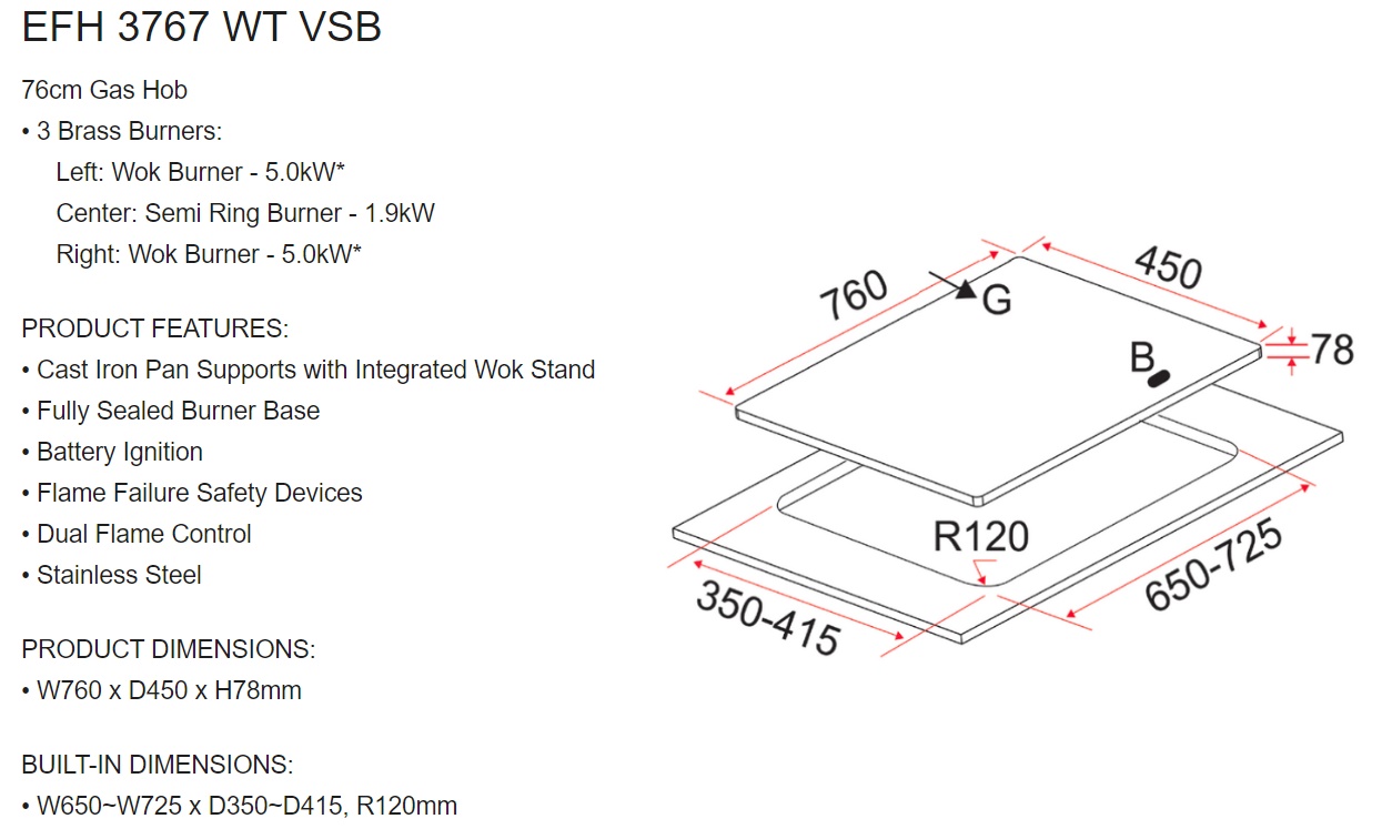 EF Gas Cooker Hob EFH 3767 WT VSB