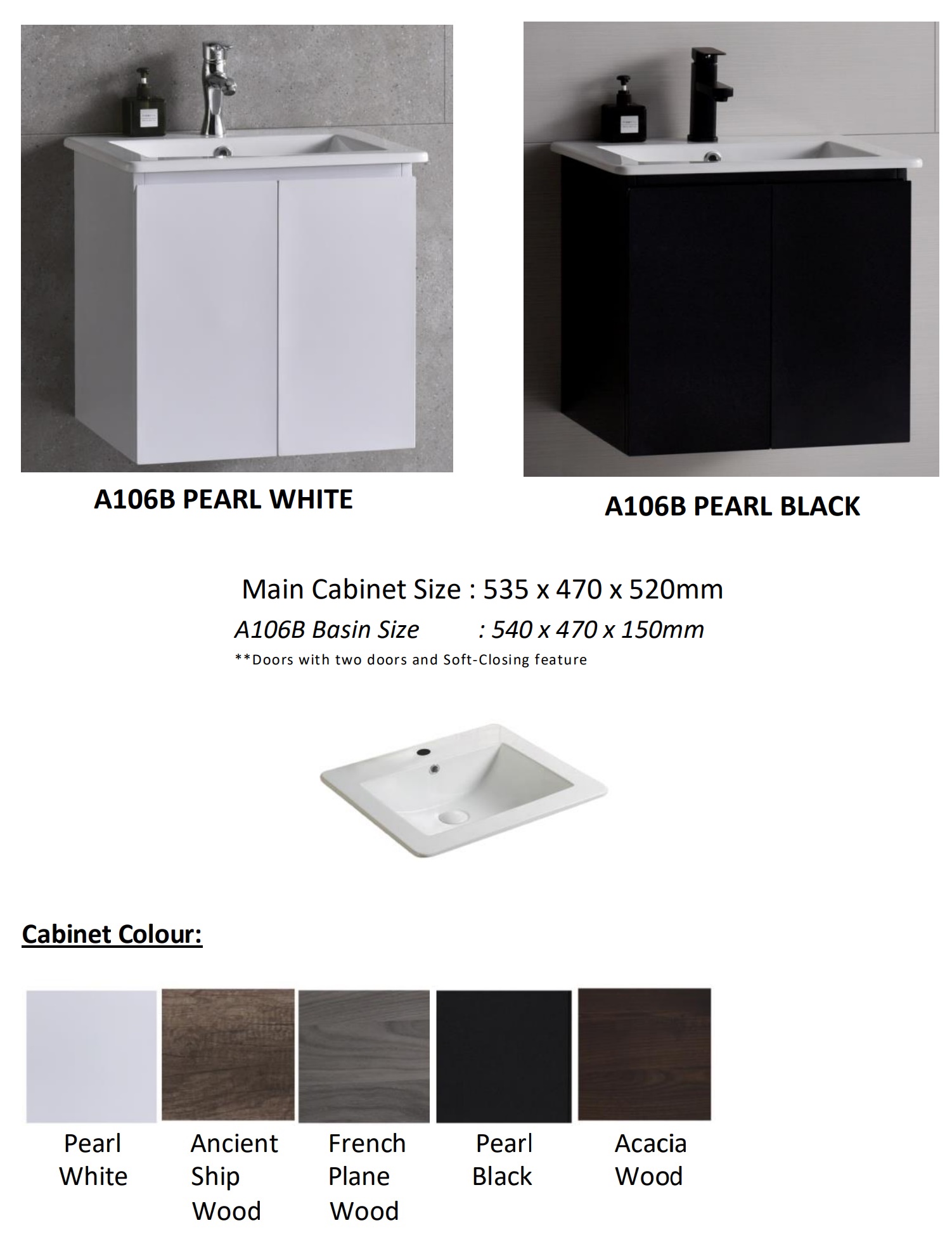 BARON A106B Vanity Cabinet With Sink Set