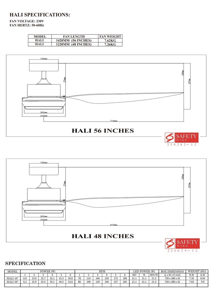 BESTAR HALI 48 & 56 Inch Ceiling Fan With LED Light