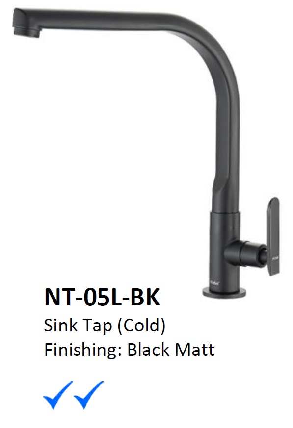 NOBEL Black Color "L" Shape Kitchen Sink Cold Water Tap - NT-05L-BK