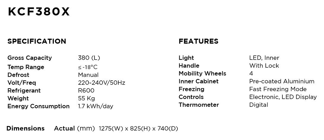 KADEKA Chest Freezer KCF-380X - 380 Litres