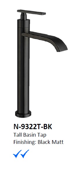 NOBEL N-9322T-BK Tall Cold Water Black Color Basin Tap