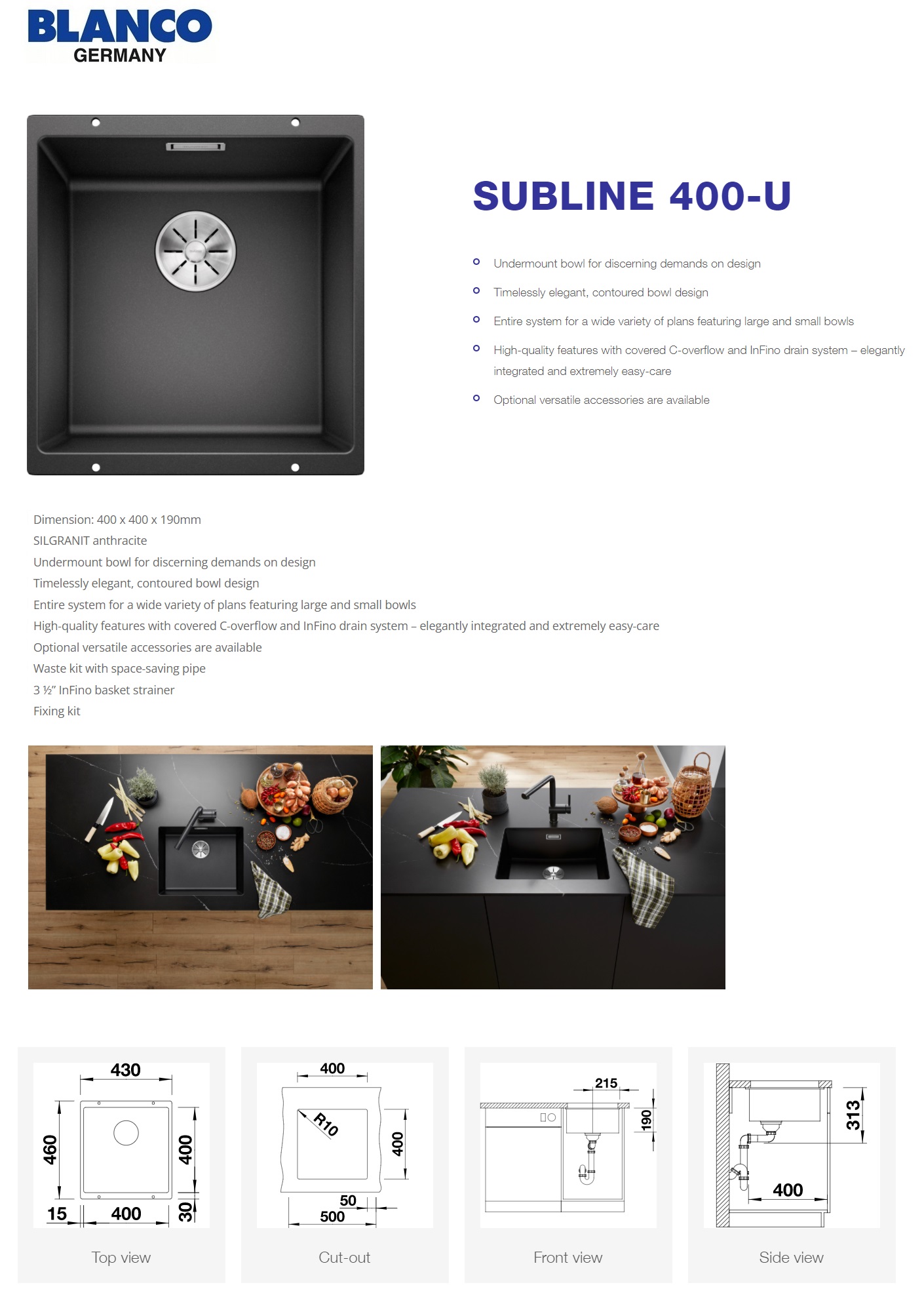 BLANCO SUBLINE 400-U Undermount Sink