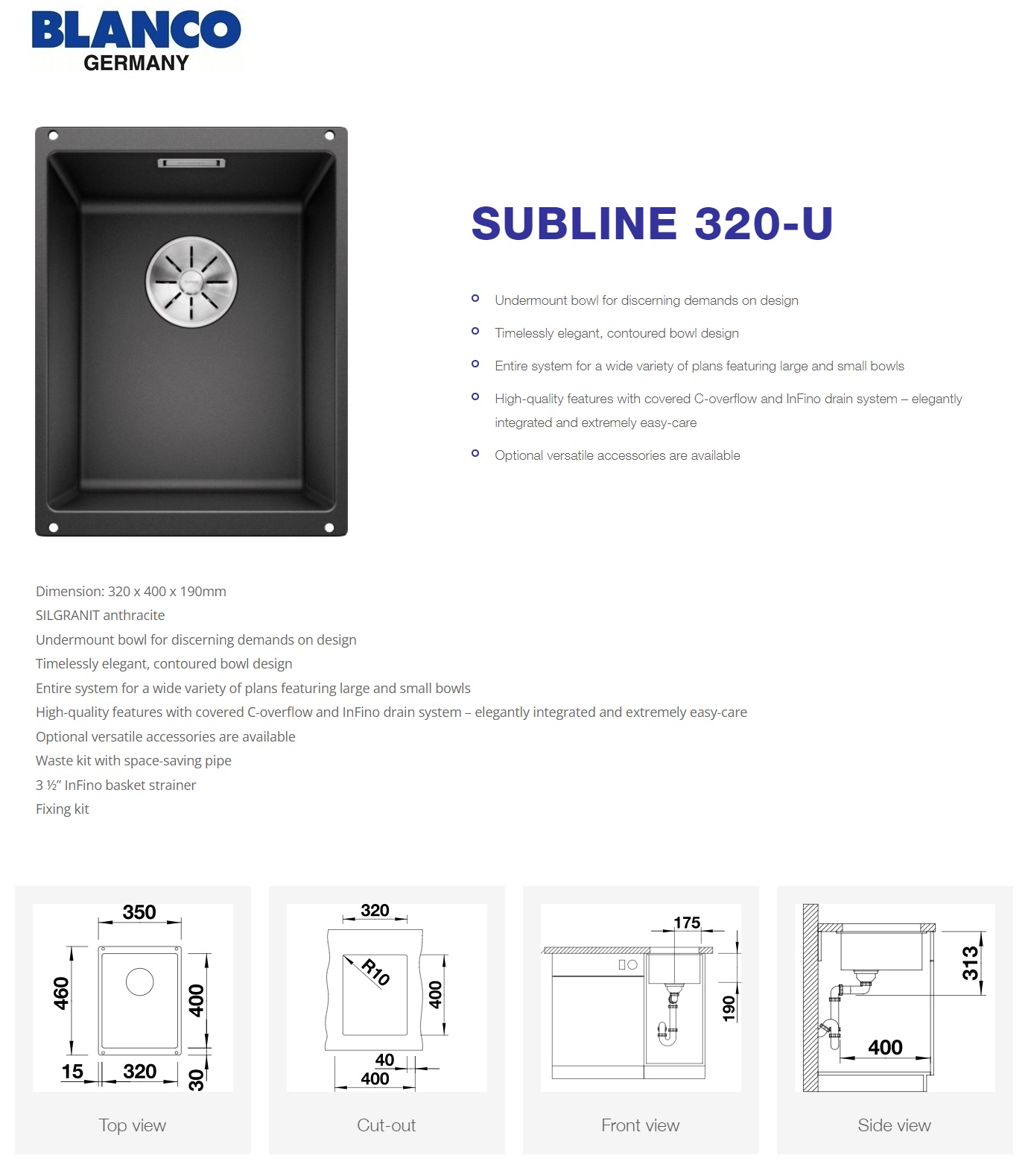 BLANCO SUBLINE 320-U Undermount Sink