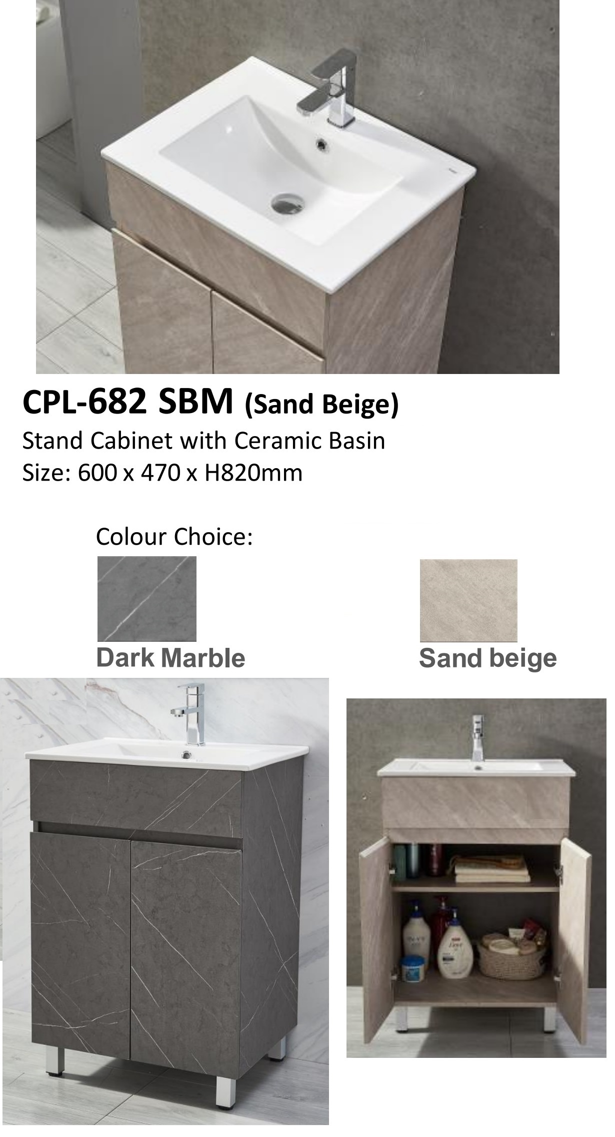 NOBEL PVC Freestanding Basin Cabinet With Ceramic Basin CPL-682