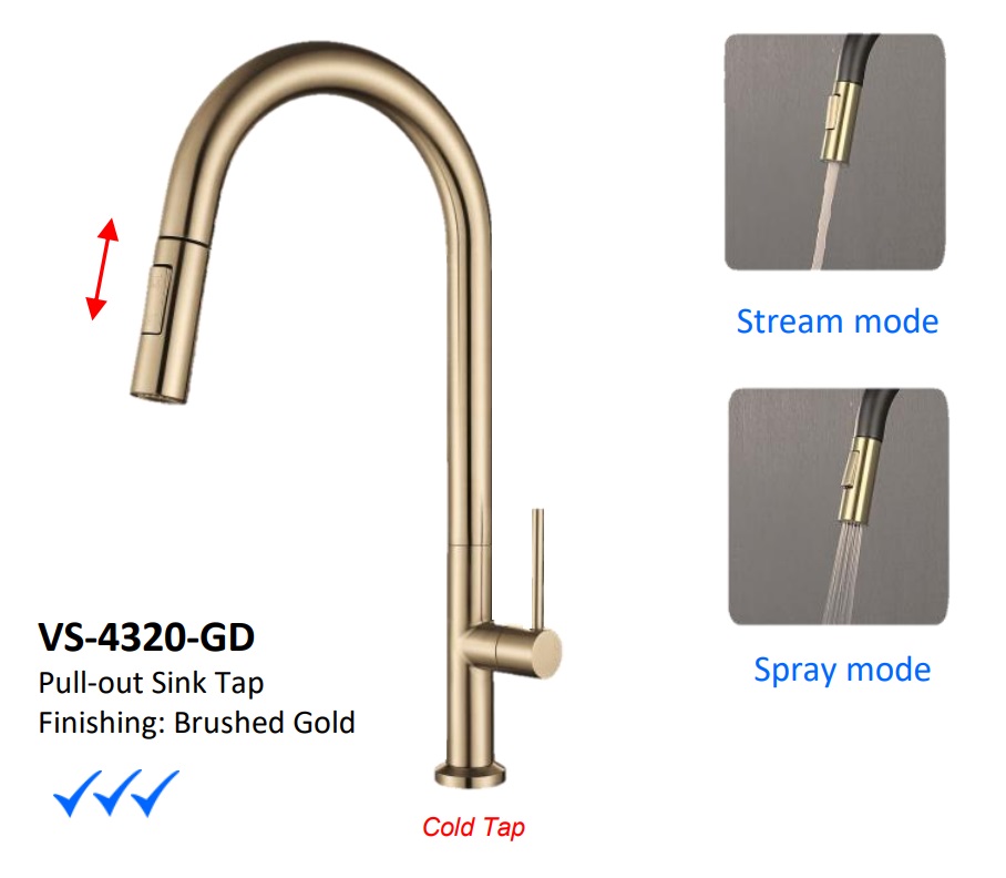 NOBEL Pull-Out Kitchen Sink Cold Water Tap - VS-4320-GD