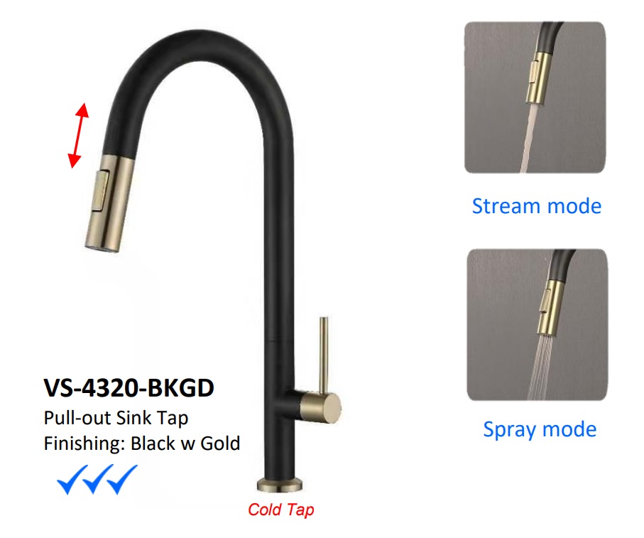 NOBEL Pull-Out Kitchen Sink Cold Water Tap - VS-4320-BKGD