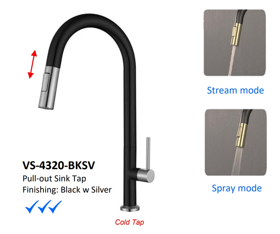 NOBEL Pull-Out Kitchen Sink Cold Water Tap - VS-4320-BKSV