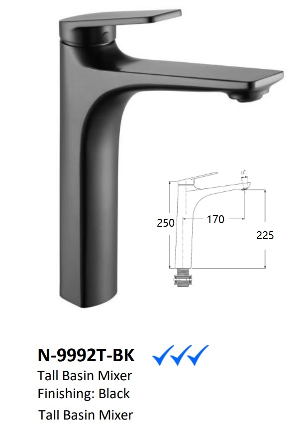 NOBEL N-9992T-BK Tall Basin Mixer Tap