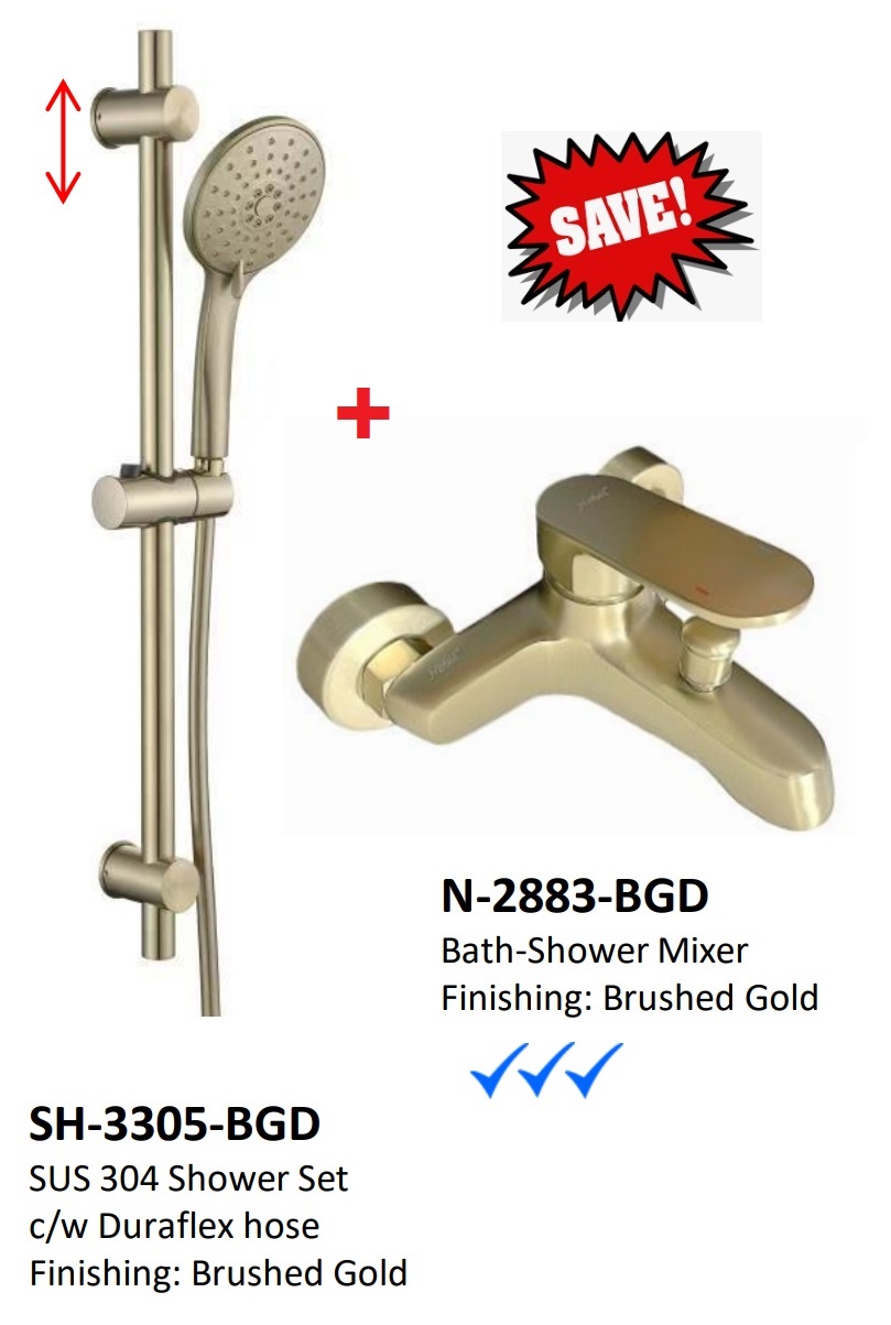 NOBEL Bathroom Shower Set With Bath Mixer Offer - Brush Gold