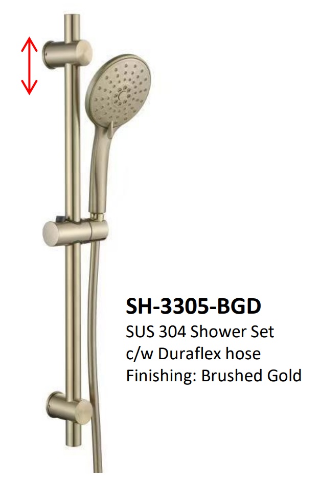 NOBEL Bathroom Shower Set SH-3305-BGD With Sliding Rod - Brush Gold