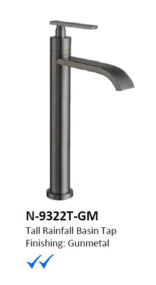 NOBEL N-9322T-GM Tall Cold Water Gun Metal Color Basin Tap