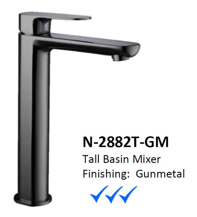 NOBEL N-2882T-GM Tall Basin Mixer Tap - Gun Metal Color
