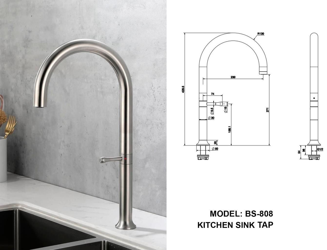 BOSHSINI BS-808 Stainless Steel Kitchen Sink Cold Water Tap
