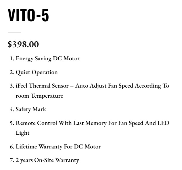BESTAR VITO-5 42 Inch - 52 Inch Ceiling Fan With Smart Functions