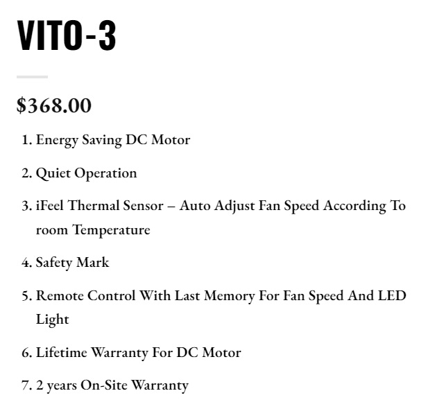BESTAR VITO-3 40 Inch & 50 Inch Ceiling Fan With Smart Functions