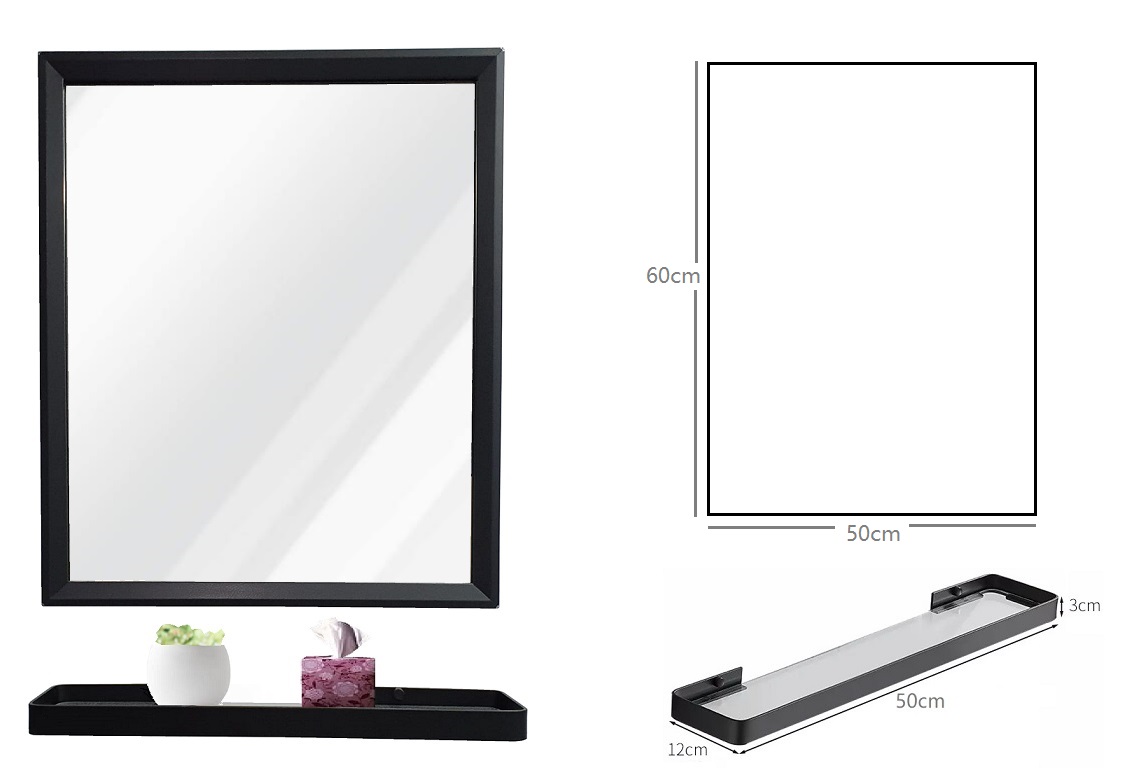 BATHAR Stainless Steel Frame Wall Mirror With Glass Shelf Package Offer BWM-5060