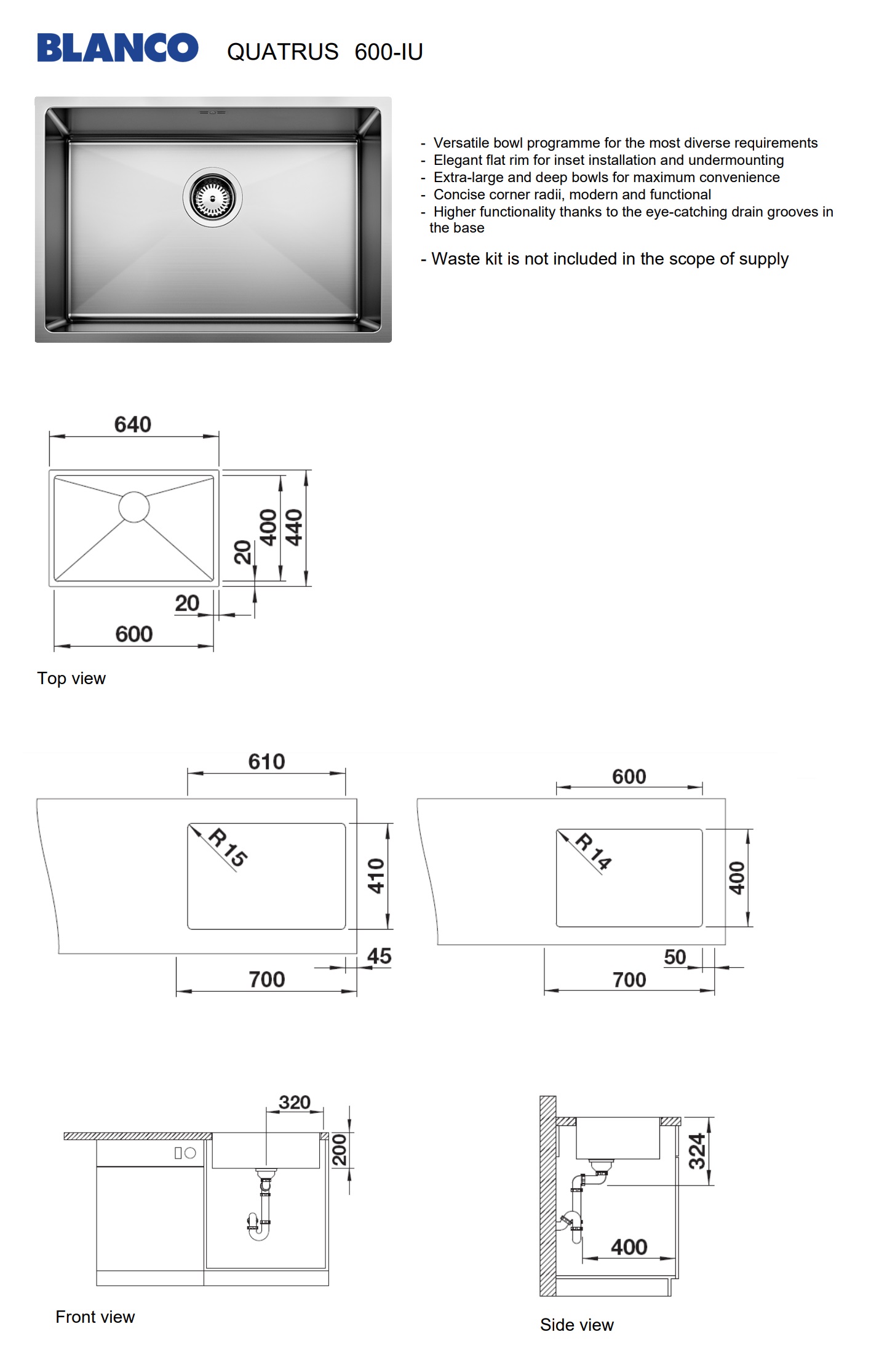 BLANCO Quatrus 600-IU Under Mount Kitchen Sink