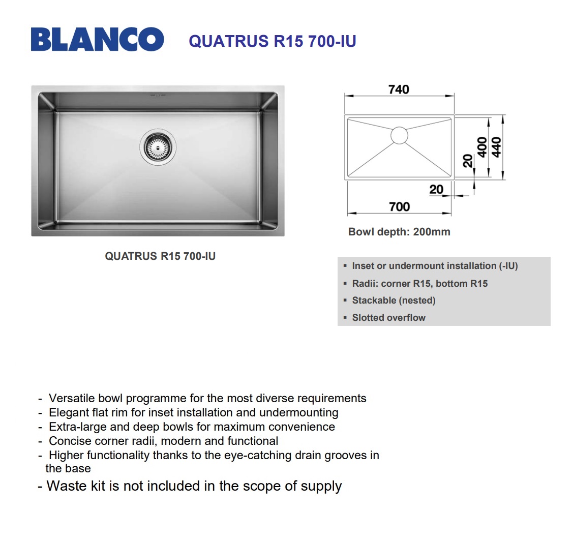 BLANCO Quatrus 700-IU Under Mount Kitchen Sink
