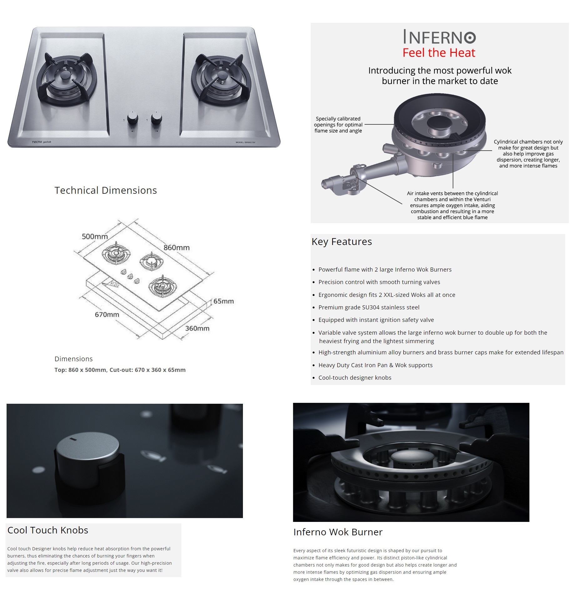 TECNO 2-Burner Stainless Steel Cooker Hob SR 882SV