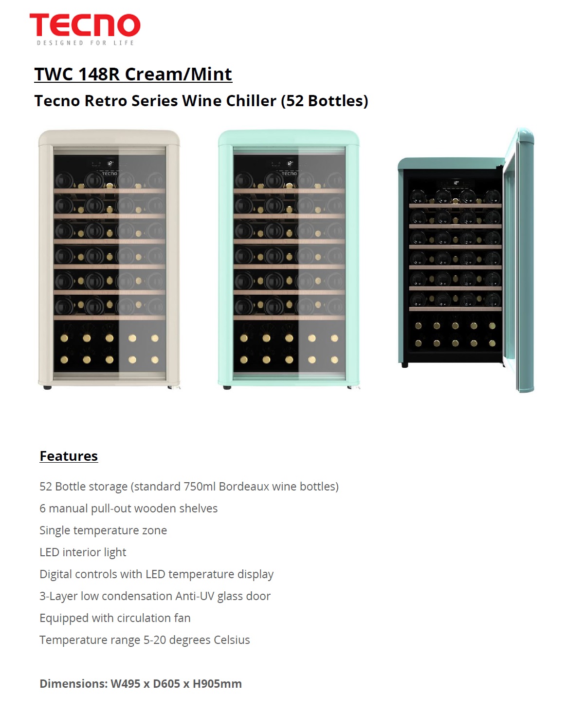 TECNO Retro Series Wine Chiller TWC 148R