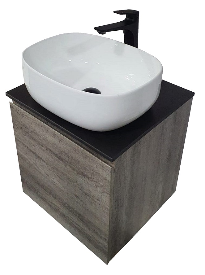 Cabinet In Beautiful Grey Liner Color &amp; Matt Black Sintered Stone Solid Surface