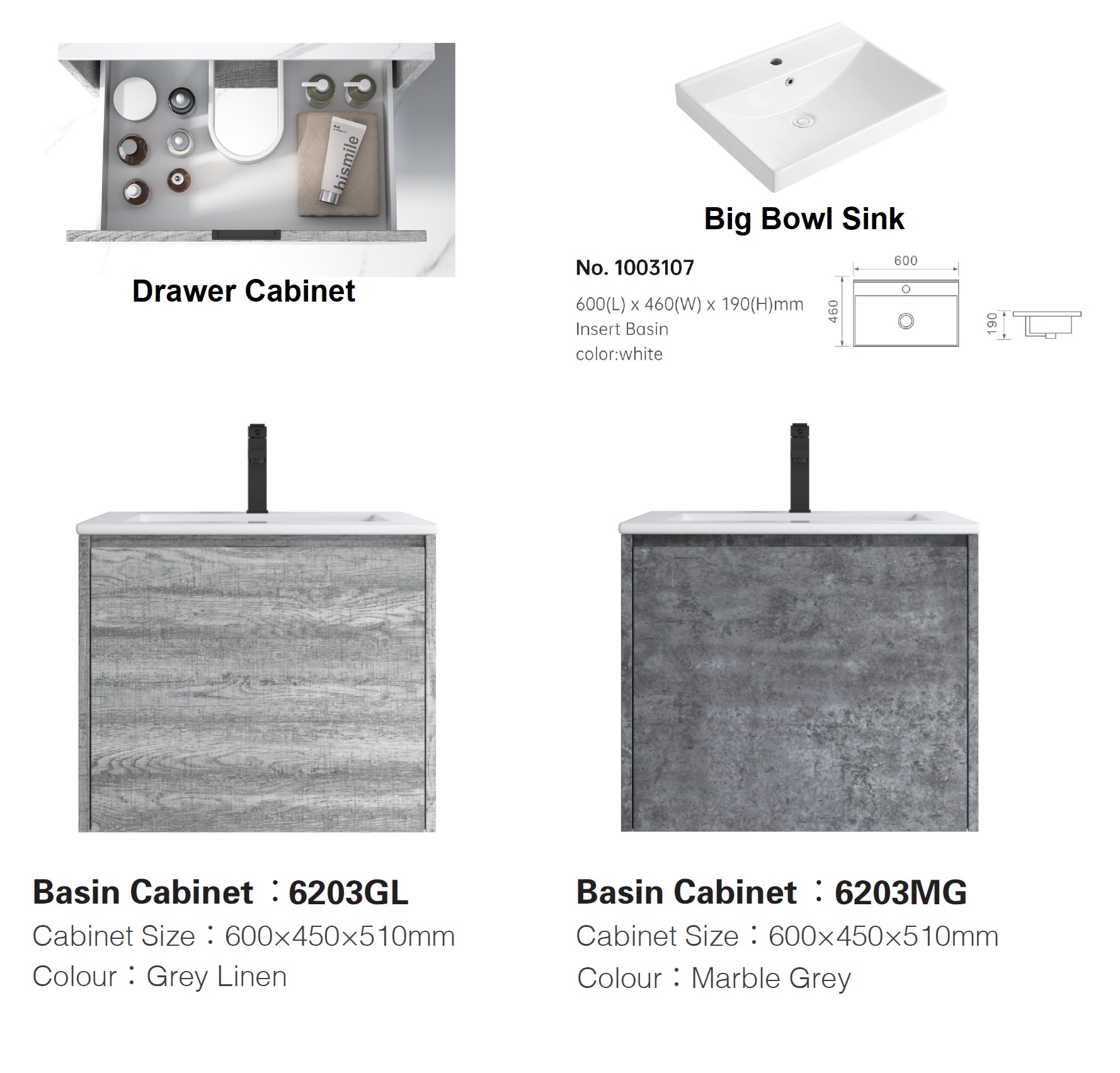 600mm PVC Vanity Cabinet With Drawer D6203