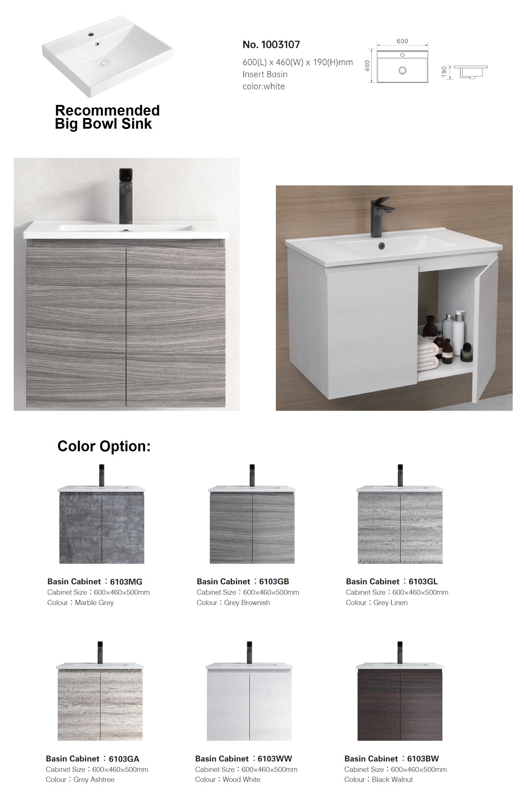 600mm PVC Vanity Cabinet Set D6103