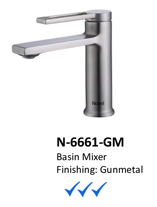 NOBEL N-6661-GM Basin Mixer Tap - Gun Metal Finished