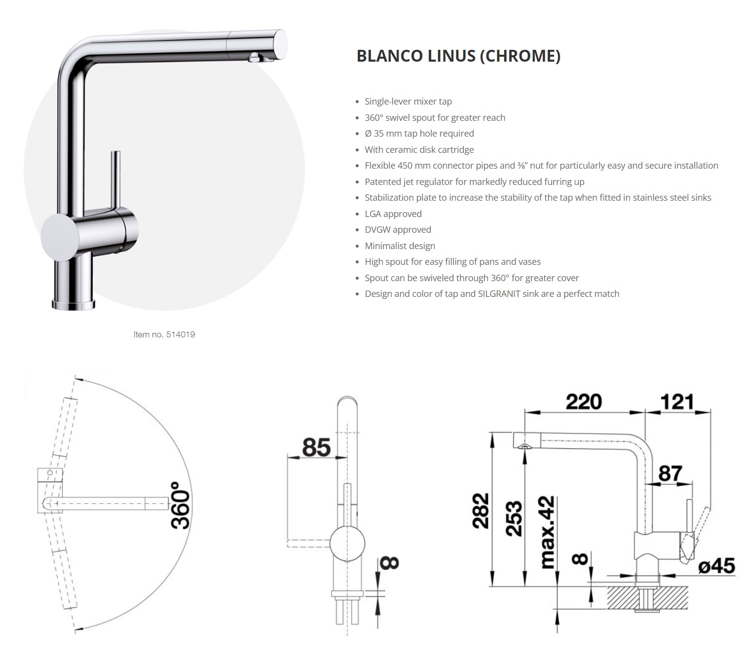 BLANCO LINUS Kitchen Sink Mixer - Chrome