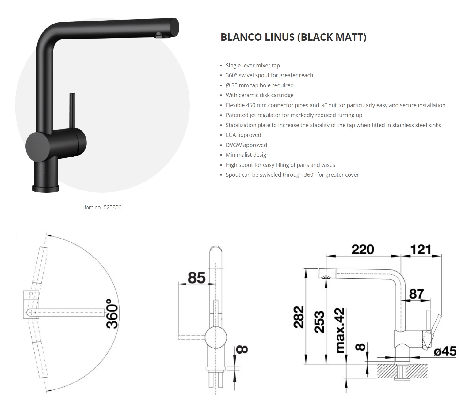 BLANCO LINUS Kitchen Sink Mixer - Matt Black