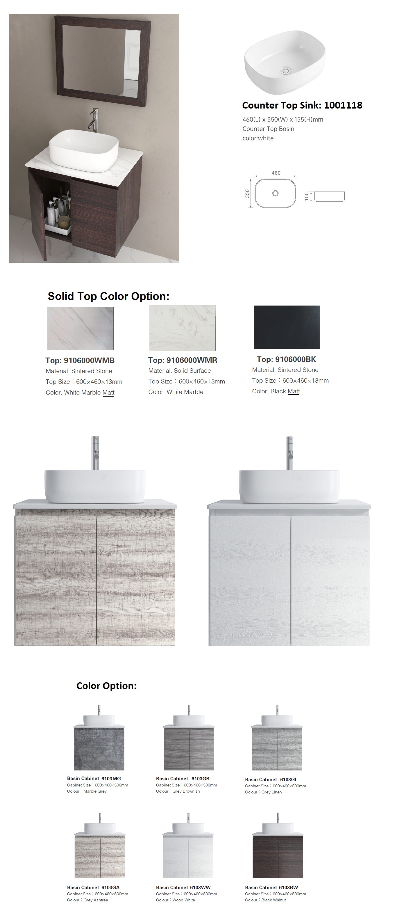 600mm PVC Vanity Cabinet With Counter Top Sink D6103C